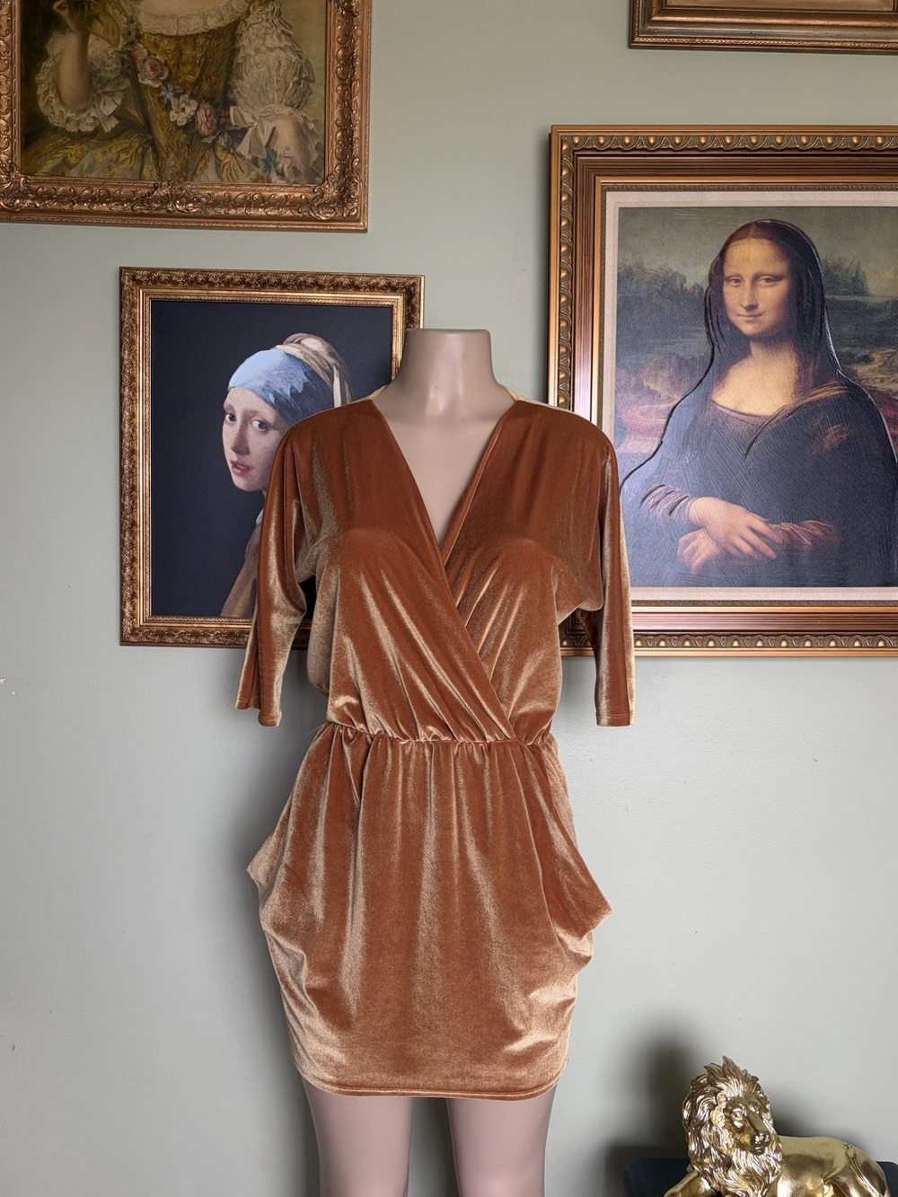 Urban Renewal Golden Wrap Velvet Dress w/Belle Sleeves Size S 70s Retro Disco - Picture 3 of 10